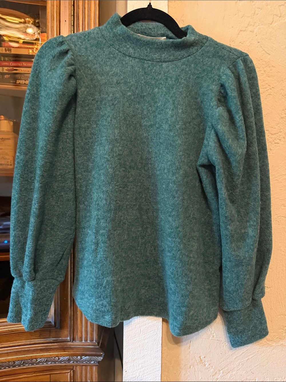 Zenana Outfitters Teal Puff-Sleeve Mock Turtleneck Sweater